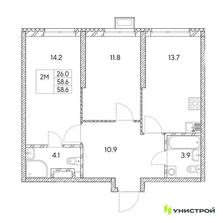 2-к кв. Свердловская область, Екатеринбург Вторчермет жилрайон,  (58.6 ... - Фото 1