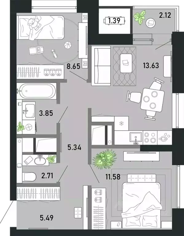 2-к кв. Тульская область, Тула Премьер Парк жилой комплекс (54.76 м) - Фото 0
