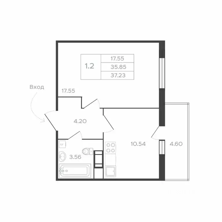 1-к кв. Санкт-Петербург аллея Арцеуловская, 23к1 (38.6 м) - Фото 2