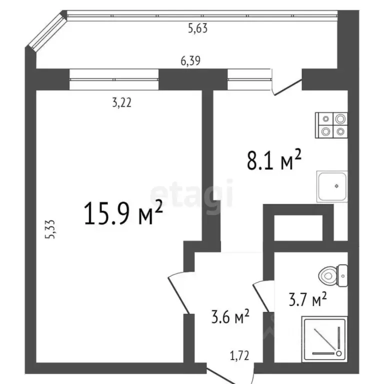 1-к кв. Ульяновская область, Ульяновск ул. Стасова, 13 (33.0 м) - Фото 1