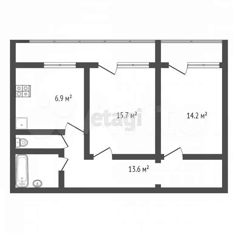 2-к. квартира, 45 м, 1/5 эт. - Фото 0