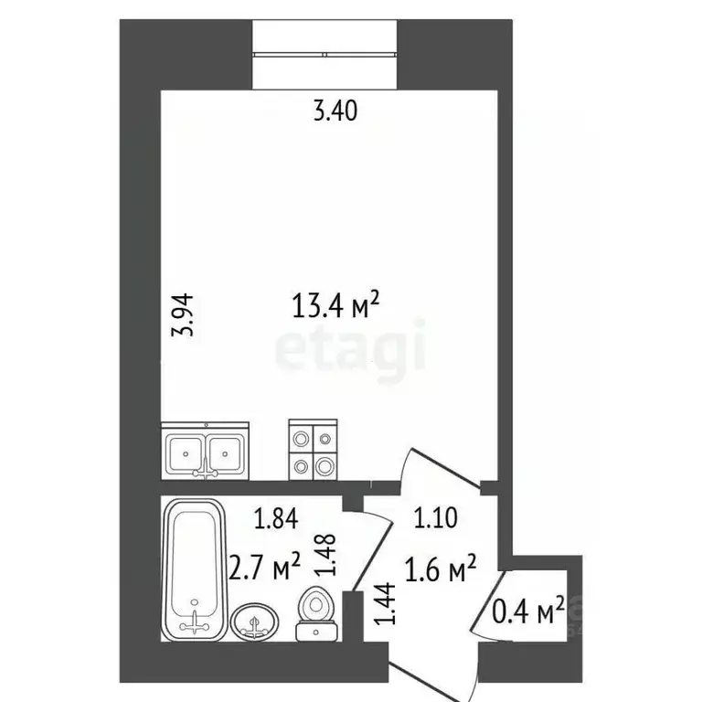 Студия Кемеровская область, Юрга ул. Машиностроителей, 10 (18.1 м) - Фото 2