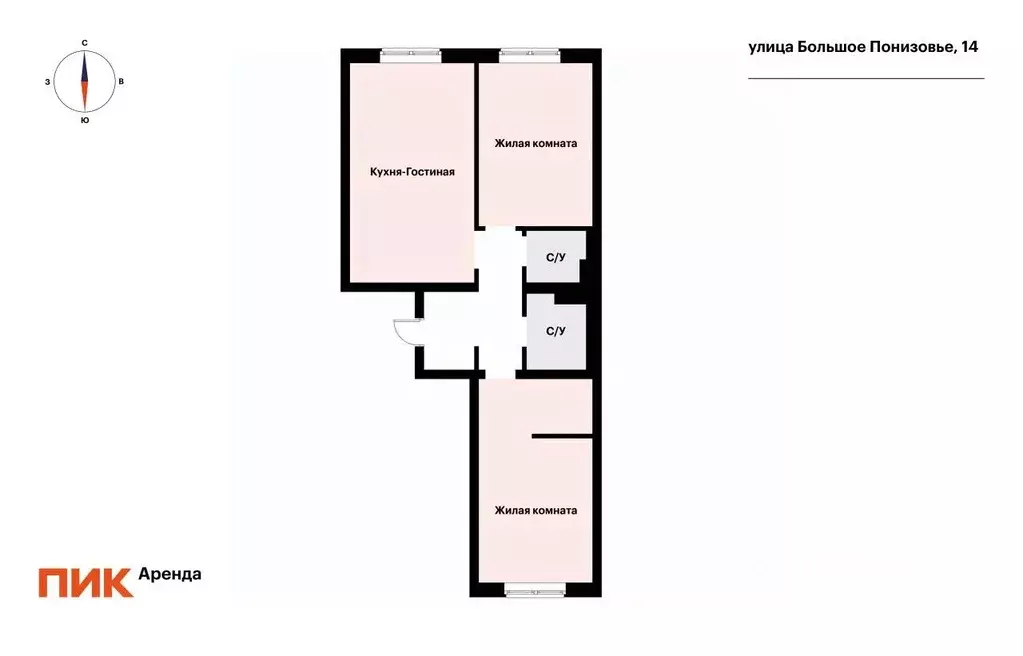 2-к кв. Москва ул. Большое Понизовье, 14 (69.1 м) - Фото 2