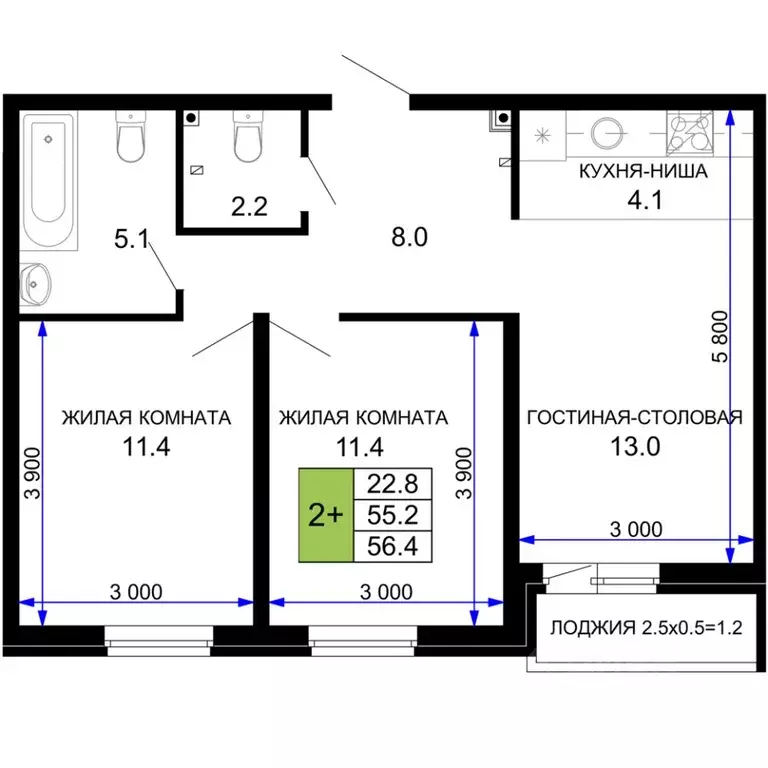 2-к кв. Краснодарский край, Краснодар ул. Летчика Позднякова, 2к23 ... - Фото 0
