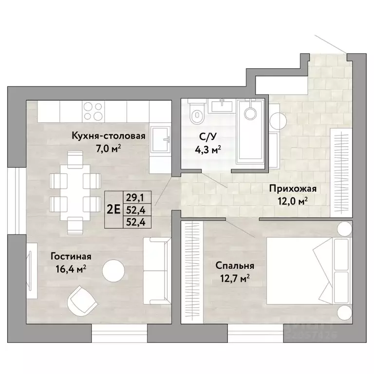 2-к кв. Хабаровский край, Хабаровск Грин 2 жилой комплекс (52.4 м) - Фото 1