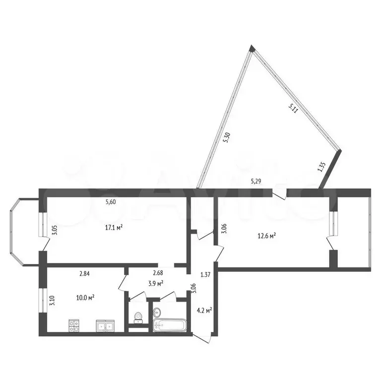 2-к. квартира, 55 м, 4/10 эт. - Фото 0