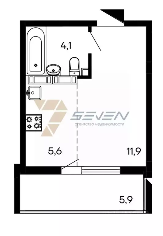 Студия Севастополь ул. Токарева, 18 (28.0 м) - Фото 1