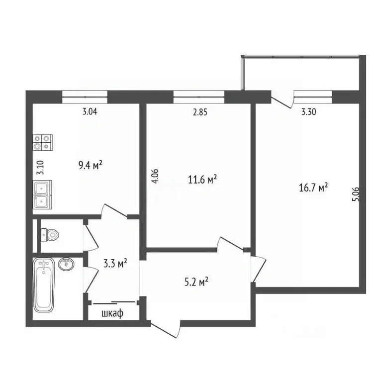 2-к кв. Вологодская область, Череповец Олимпийская ул., 73 (50.1 м) - Фото 1