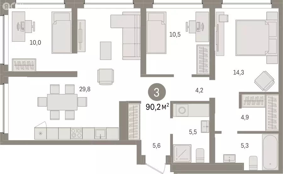 3-комнатная квартира: Тюмень, Урайская улица (90.15 м) - Фото 1