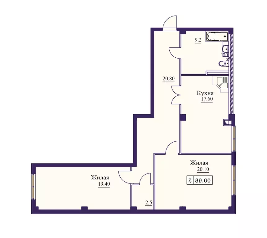 3-к квартира, 90.3 м - Фото 0