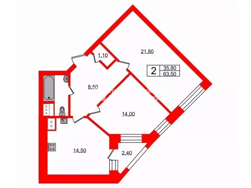 2-к кв. Санкт-Петербург Богатырский просп., 47к2 (63.5 м) - Фото 1