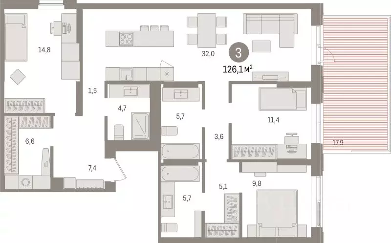 3-к кв. Липецкая область, Липецк пл. Петра Великого, 1 (126.1 м) - Фото 1