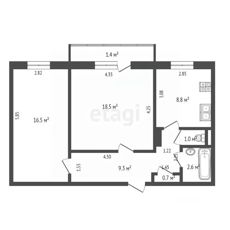 2-к кв. Забайкальский край, Чита 1-й мкр, 43 (57.4 м) - Фото 2