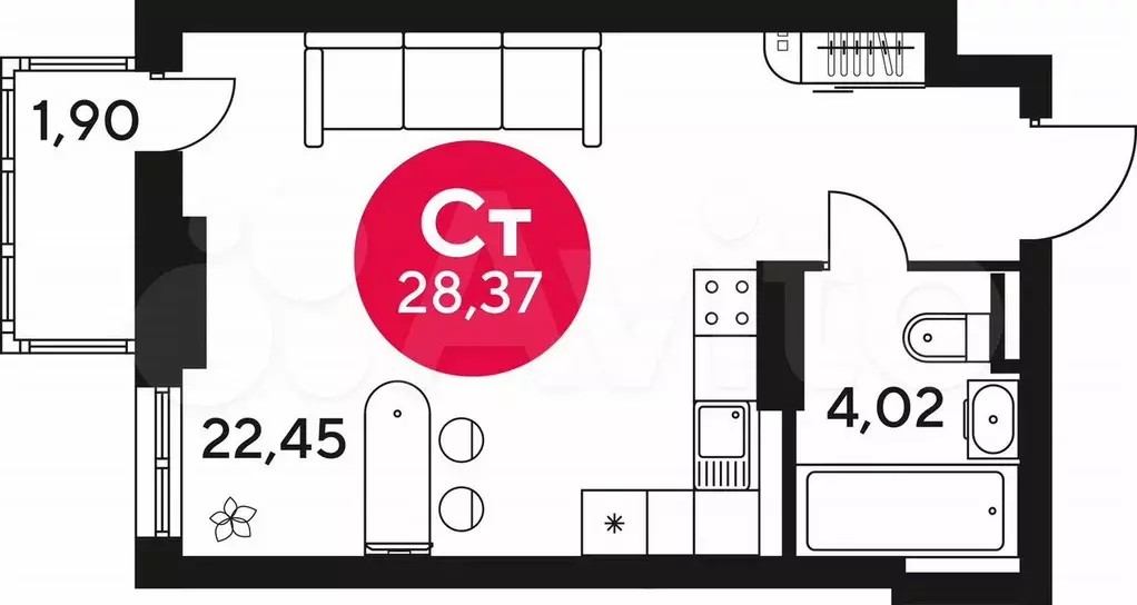 Квартира-студия, 28,4 м, 8/25 эт. - Фото 0