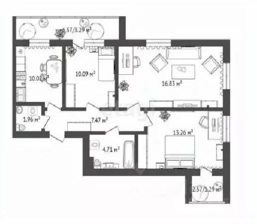 3-к кв. Омская область, Омск ул. Гусарова, 48 (71.15 м) - Фото 0