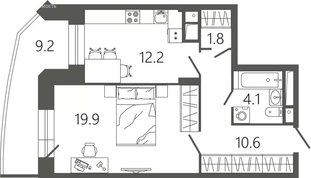 1-комнатная квартира: Подольск, микрорайон Климовск, Советская улица, ... - Фото 1