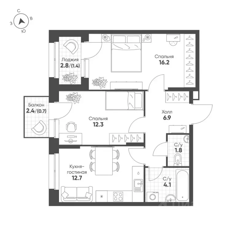 2-к кв. Свердловская область, Екатеринбург Солнечный жилрайон,  (56.1 ... - Фото 1