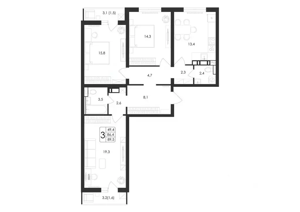 3-к кв. Воронежская область, Воронеж ул. Загоровского, 5/3 (89.5 м) - Фото 0