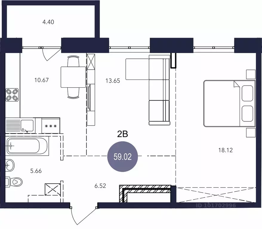 2-к кв. Иркутская область, Братск ул. Металлургов, 8 (59.38 м) - Фото 0