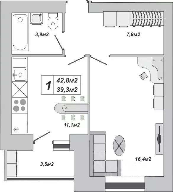 1-к кв. Тамбовская область, Тамбов ул. Чичерина, 7/1к3 (42.8 м) - Фото 1