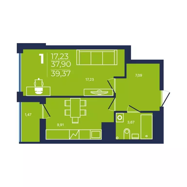 1-комнатная квартира: Уфа, улица Майора Доставалова, 1 (39.2 м) - Фото 1