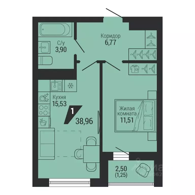 1-к кв. Свердловская область, Екатеринбург пер. Ученический, 4 (38.96 ... - Фото 1