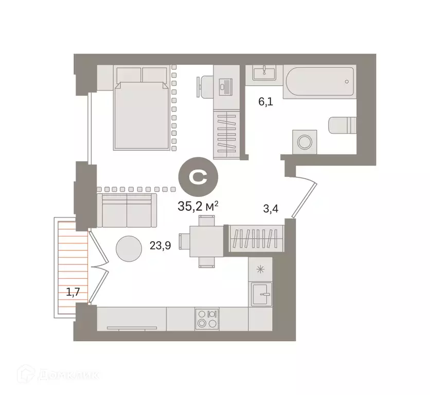 Продаётся квартира-студия, 35.16 м - Фото 0