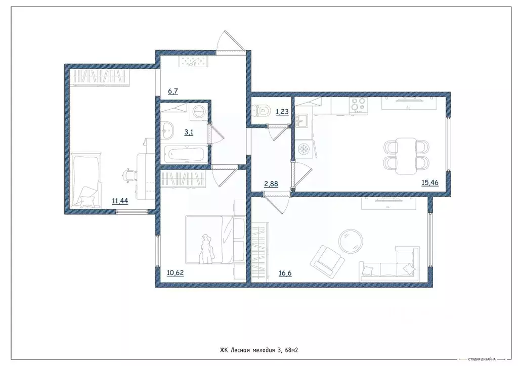 3-к кв. Тверская область, Тверь ул. Левитана, 93А (68.0 м) - Фото 2