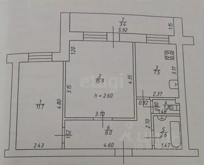 2-к кв. Татарстан, Казань ул. Восстания, 123 (46.9 м) - Фото 2