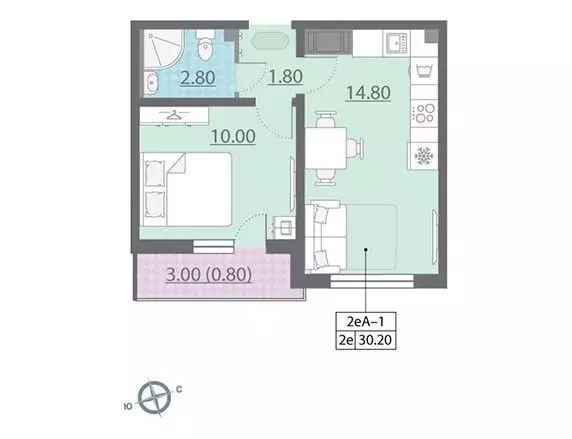 1-к квартира, 30.2 м - Фото 0