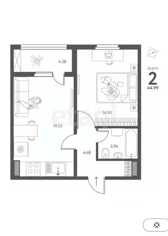 1-к кв. Липецкая область, Липецк ул. Перова, 2 (45.0 м) - Фото 1