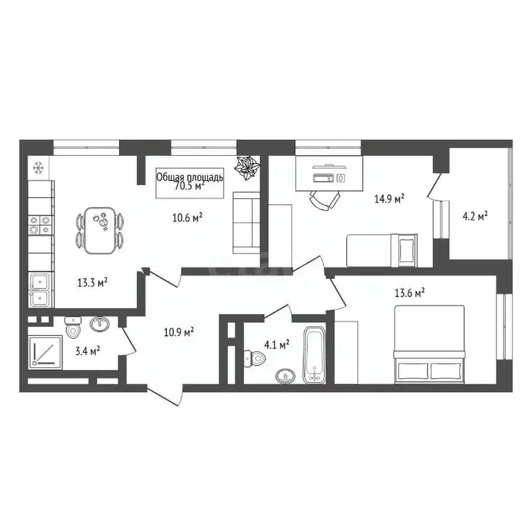 3-к кв. Новосибирская область, Новосибирск Тайгинская ул., 39 (70.5 м) - Фото 1