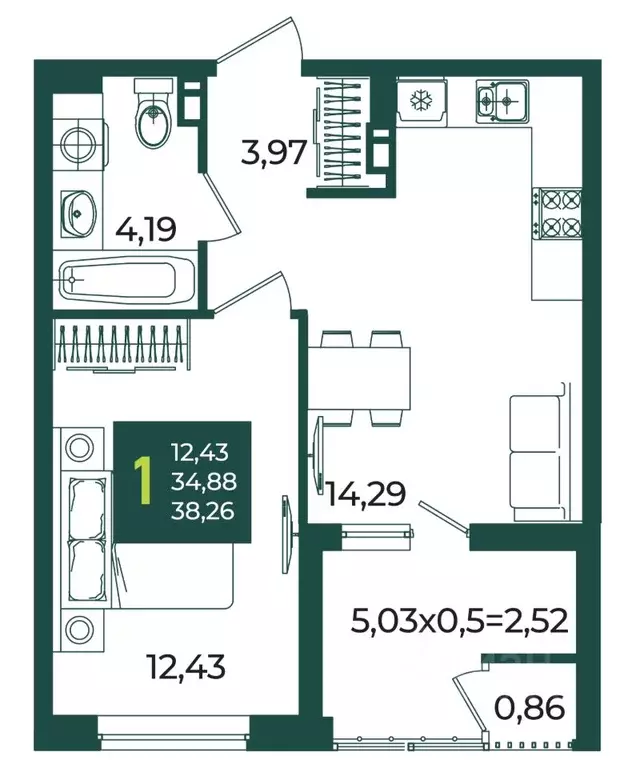 1-к кв. Краснодарский край, Краснодар Образцово мкр,  (38.26 м) - Фото 1