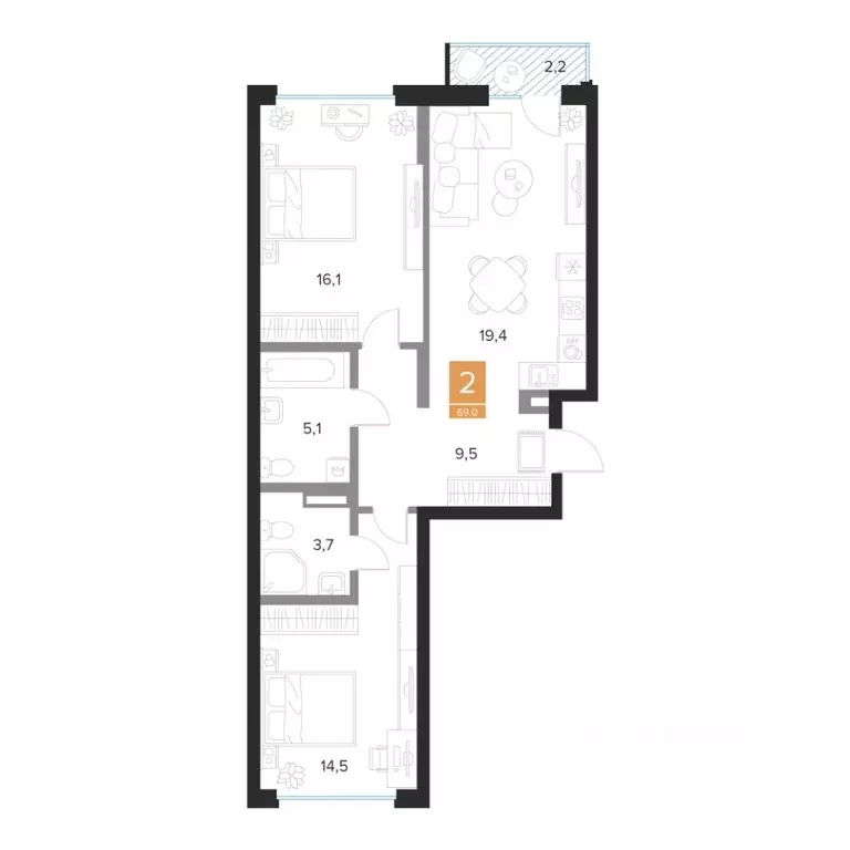 2-к кв. Курская область, Курск Парковый квартал Чувства жилой комплекс ... - Фото 1