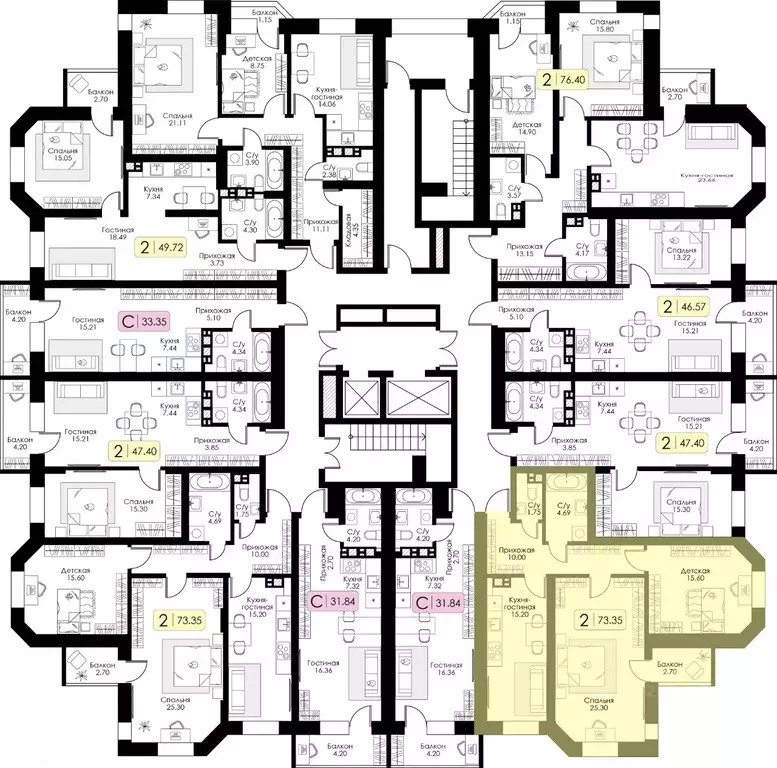 2-к кв. Тверская область, Тверь Урбан Парк жилой комплекс (73.35 м) - Фото 2