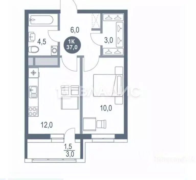 Квартира, 1 комната, 39 м - Фото 1