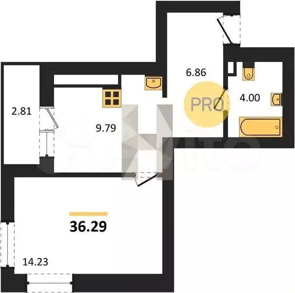 1-к. квартира, 36,3 м, 2/9 эт. - Фото 1