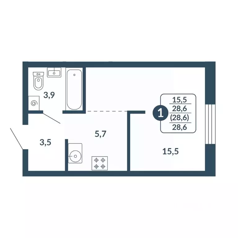 Студия Кировская область, Киров Скандинавия жилой комплекс (28.6 м) - Фото 1