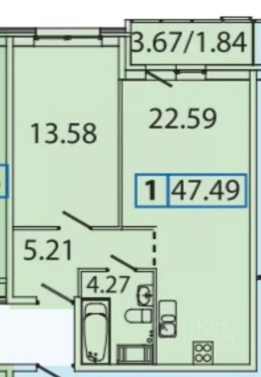 1-к кв. Санкт-Петербург ул. Парфеновская, 5 (46.0 м) - Фото 1