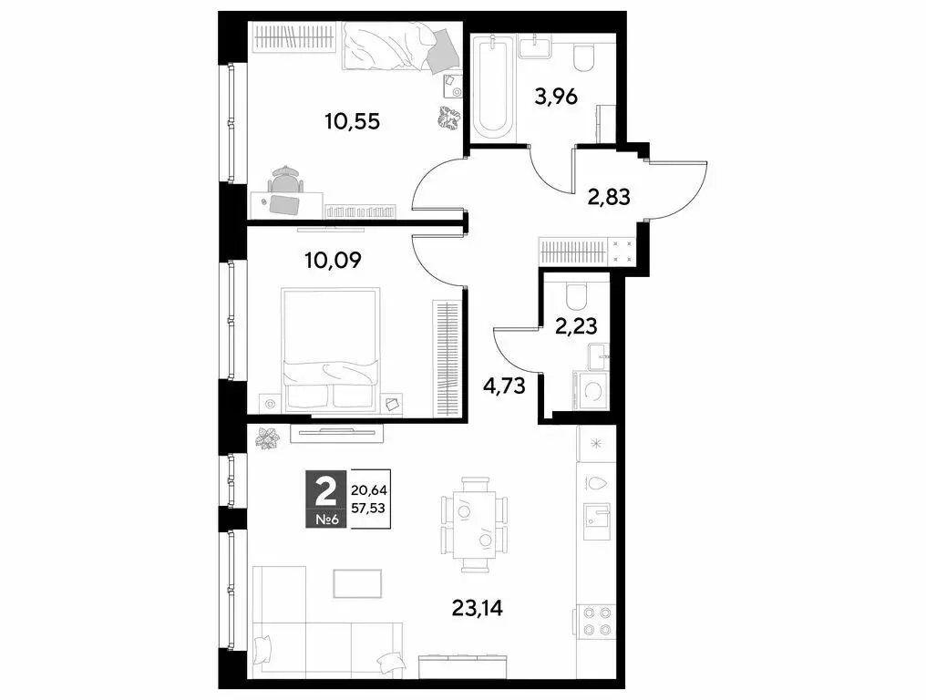 2-комнатная квартира: Калуга, улица Болдина, 22/1 (57.53 м) - Фото 0