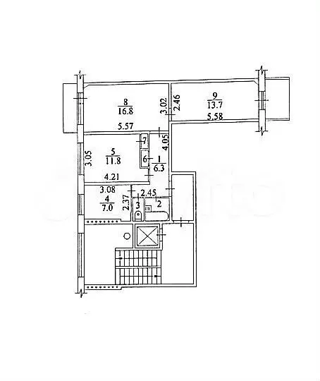 3-к. квартира, 60,1 м, 3/9 эт. - Фото 0