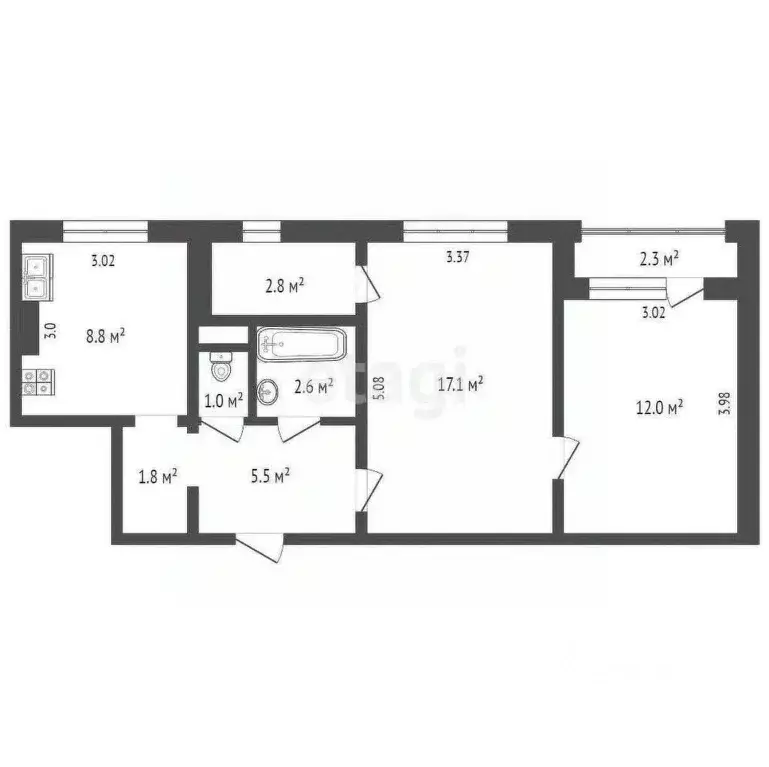 2-к кв. Севастополь просп. Октябрьской Революции, 56А (51.0 м) - Фото 2