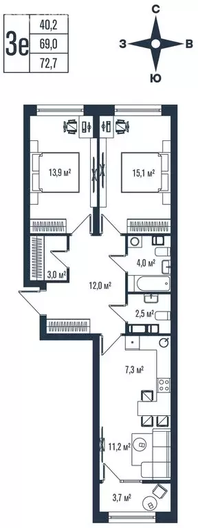 3-комнатная квартира: Владивосток, улица Тухачевского, 33к2 (72.7 м) - Фото 1