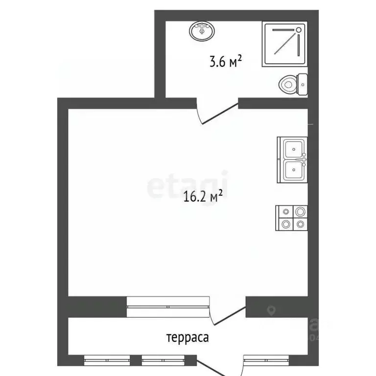 Студия Севастополь с. Орловка, ш. Качинское, 33-Б (19.8 м) - Фото 2