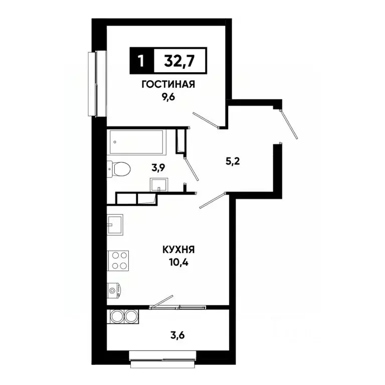 1-к кв. Ставропольский край, Ставрополь просп. Российский, 16 (32.7 м) - Фото 1