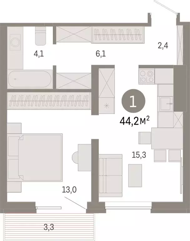 1-комнатная квартира: Екатеринбург, переулок Ритслянда, 15 (44.17 м) - Фото 1