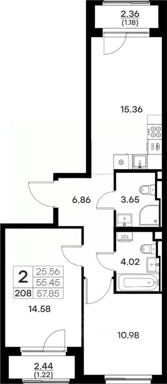 2-к кв. Владимирская область, Владимир  (57.85 м) - Фото 0