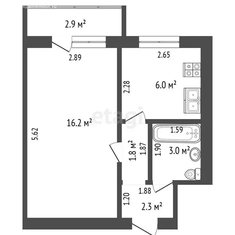 1-комнатная квартира: Самара, улица Гагарина, 64 (29.3 м) - Фото 1