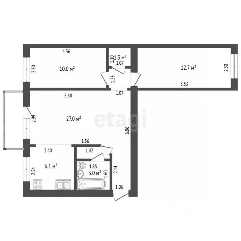 3-к кв. Костромская область, Кострома ул. Терешковой, 43 (55.4 м) - Фото 1