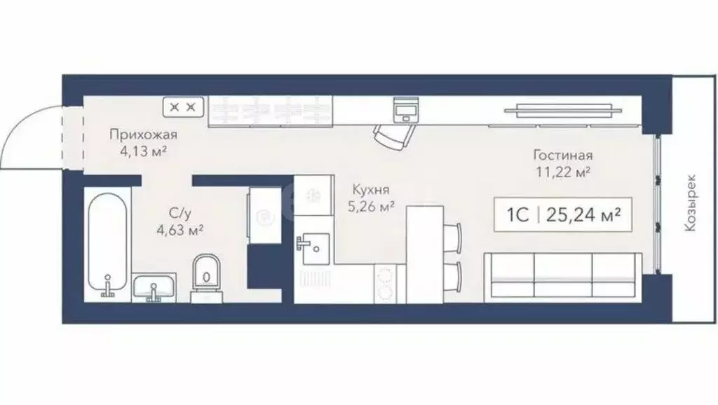 Квартира-студия: Новосибирск, Московская улица (25.24 м) - Фото 1
